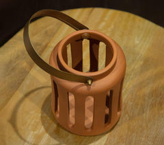 Terracotta Round Rustic Lantern with Metal Handle (Large)