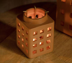 Terracotta Square Rustic Lantern with Metal Handle (Small)