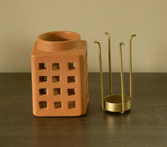 Terracotta Square Rustic Lantern with Metal Handle (Small)