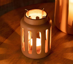 Terracotta Round Rustic Lantern with Metal Handle (Small)