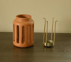 Terracotta Round Rustic Lantern with Metal Handle (Small)