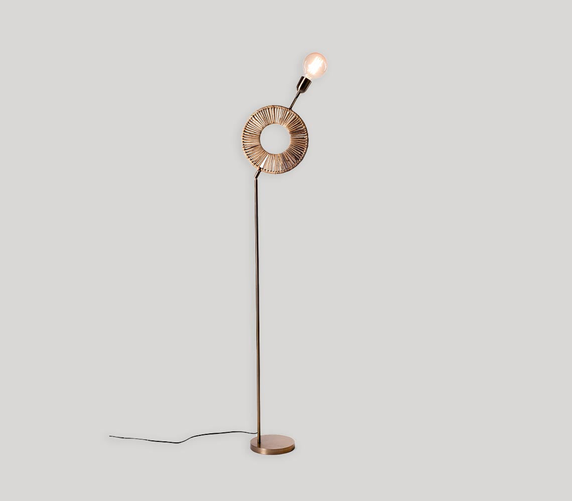 Hand Cut Cane & Iron Polo Floor Lamp