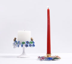 Enamelled Iron Birds & Flowers Candle Stand