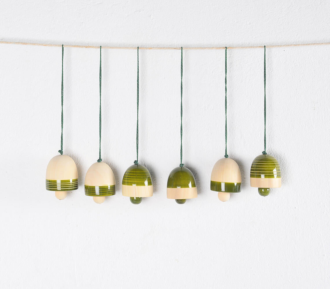 Turned Wood Christmas tree ornaments (Set of 6)