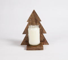 Wooden Christmas Tree Glass Candle