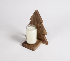 Wooden Christmas Tree Glass Candle