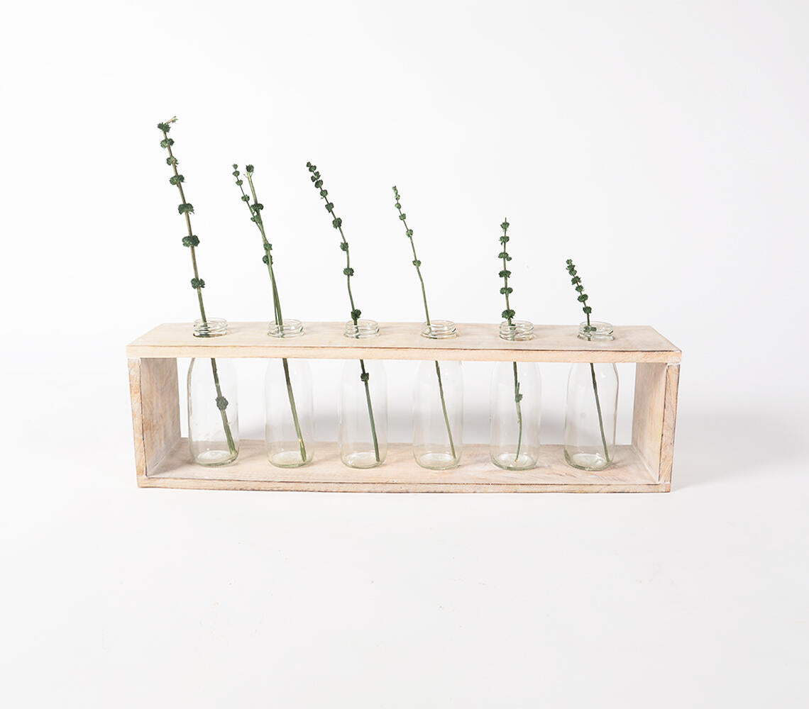 Handmade Wood & Glass Centerpiece - 6 Bottles