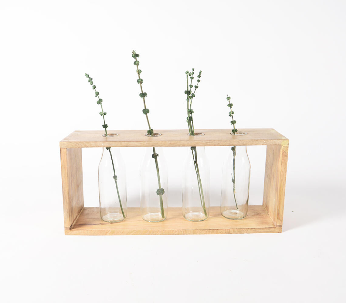 Handmade Wood & Glass Centerpiece - 4 Bottles