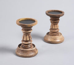 Carved Mango Wood Candle Stands (set of 2)_1