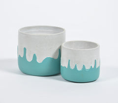 Playful Teal Concrete Planters (Set of 2)