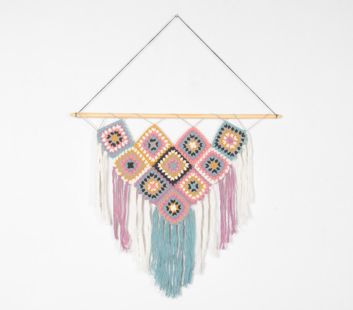 Pastel crochet Fringed Wall Hanging