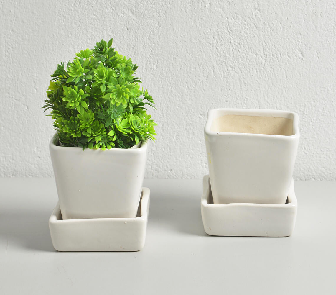 Ivory Ceramic Mini Flower pots (set of 2)