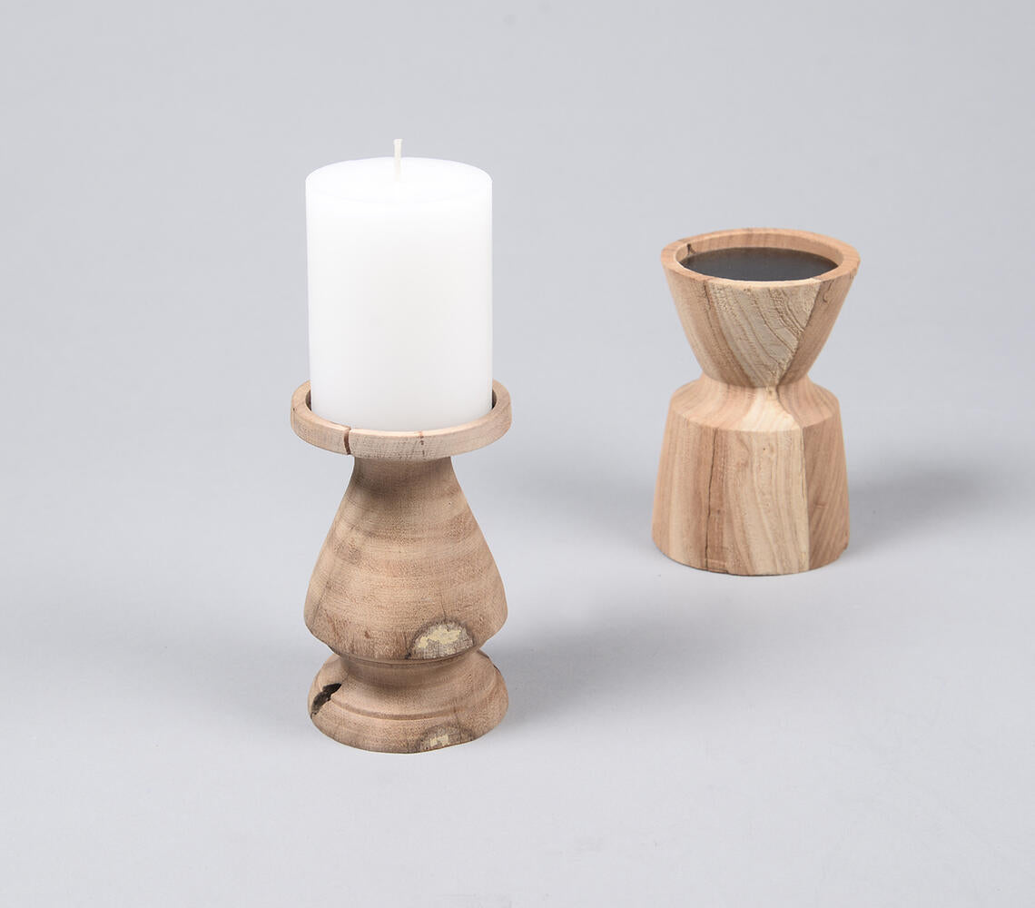 Recycled Turned Saal Wood Candle holder Q1