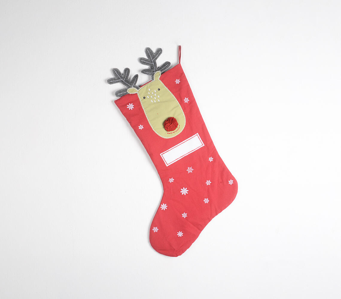 Reindeer Embroidered & Patchwork Stocking