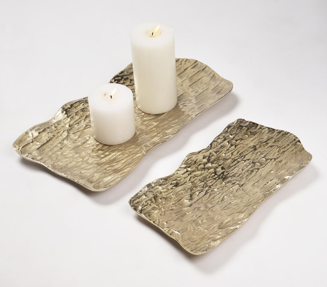 Lacquered Aluminium Bark-Shaped Decor Dishes (set of 2)
