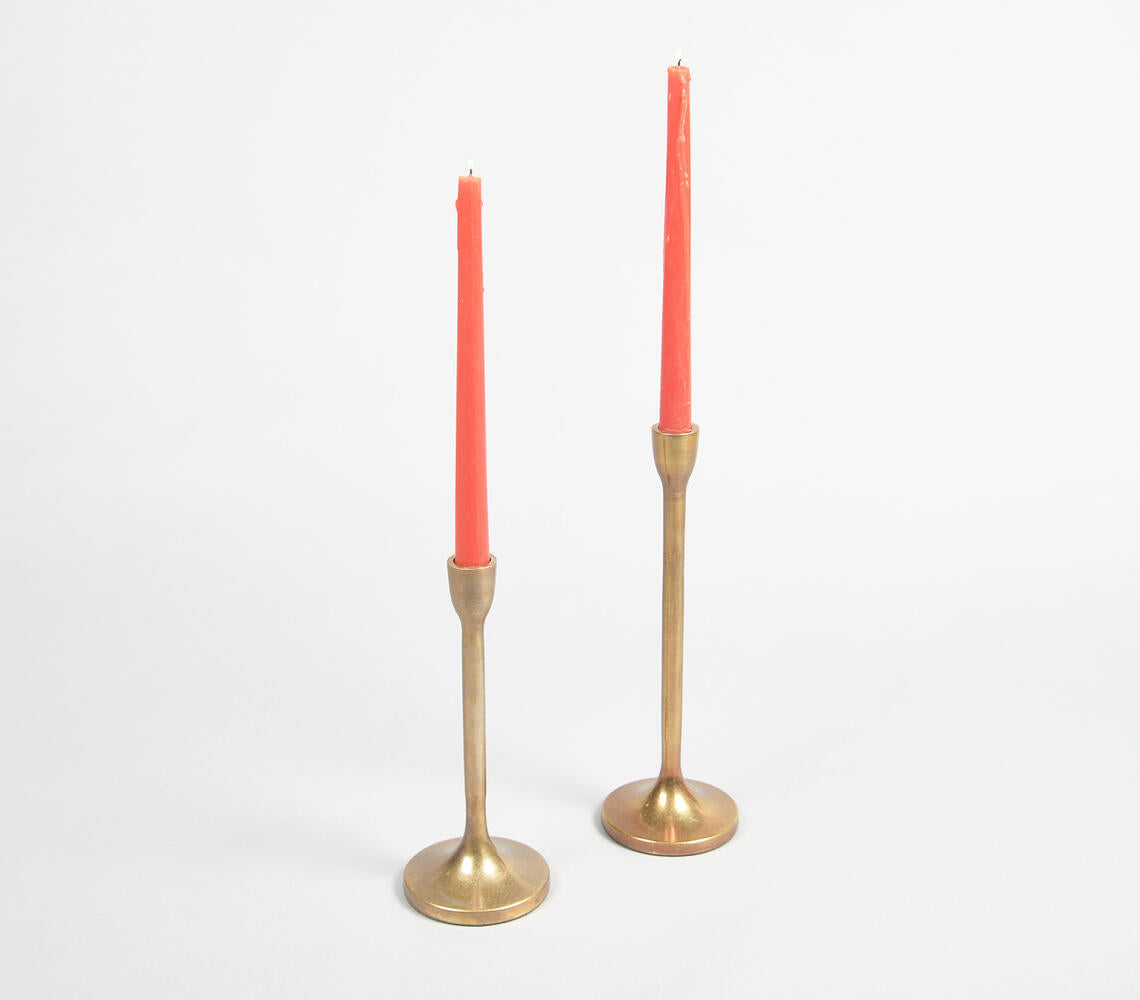 Golden Lacquered Aluminium Candle Holders (Set of 2)