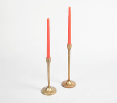Golden Lacquered Aluminium Candle Holders (Set of 2)