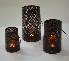 Latticed Iron Lantern Candle Holders (set of 3)