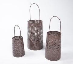 Latticed Iron Lantern Candle Holders (set of 3)
