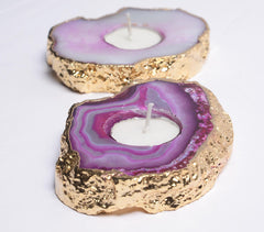 Purple Agate Gemstone Tea Light Holders (Set of 2)