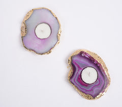 Purple Agate Gemstone Tea Light Holders (Set of 2)