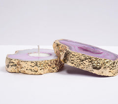 Purple Agate Gemstone Tea Light Holders (Set of 2)