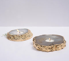 Grey Agate Gemstone Tea Light Holders (Set of 2)