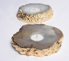 Grey Agate Gemstone Tea Light Holders (Set of 2)