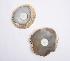 Grey Agate Gemstone Tea Light Holders (Set of 2)