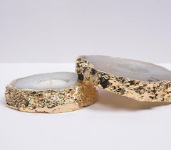 Grey Agate Gemstone Tea Light Holders (Set of 2)