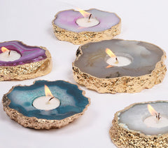 Grey Agate Gemstone Tea Light Holders (Set of 2)