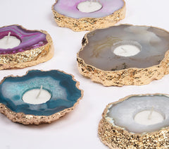 Grey Agate Gemstone Tea Light Holders (Set of 2)