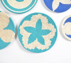 Handwoven Sabai Grass Royal-Teal Wall Plates (set of 5)