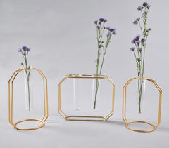 Geometric Glass & Metal Test tube Planter Vases (Set of 3)
