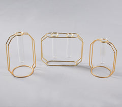 Geometric Glass & Metal Test tube Planter Vases (Set of 3)