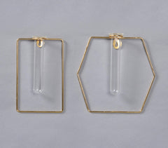 Geometric Glass & Metal Test tube Planter Vases (Set of 2)