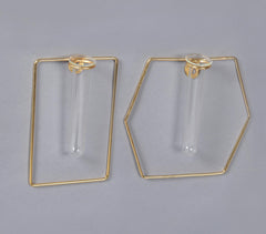 Geometric Glass & Metal Test tube Planter Vases (Set of 2)