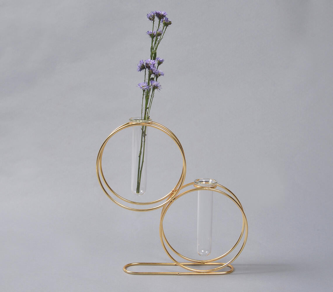 Twin Circle Metal & Glass test tube Planter Vase