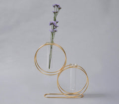 Twin Circle Metal & Glass test tube Planter Vase
