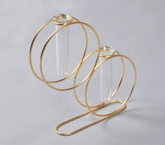 Twin Circle Metal & Glass test tube Planter Vase