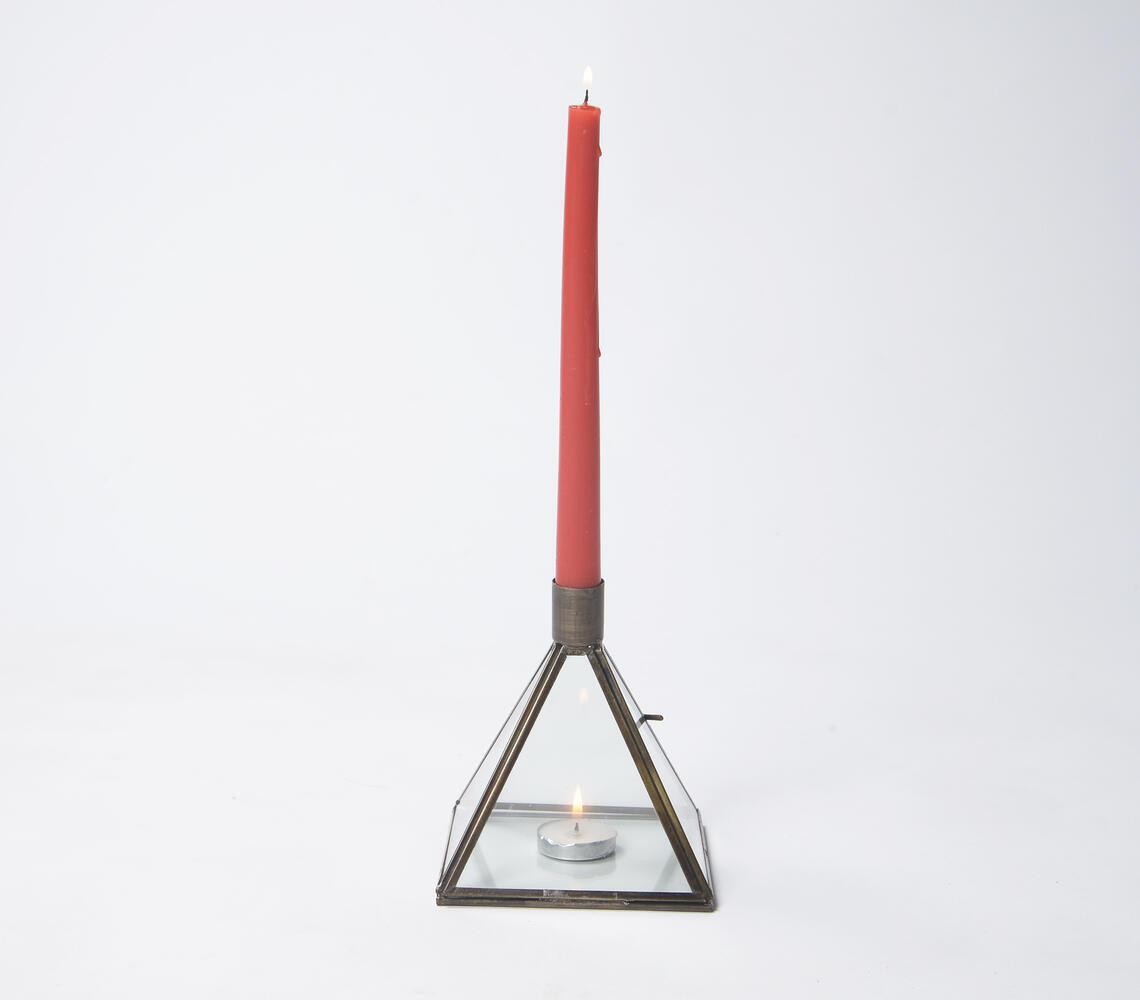Glass & Metal Pyramid Handmade Candle Holder