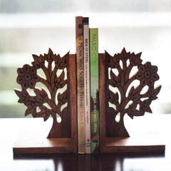 Hand Carved Solid Wood Tree Bookends