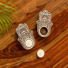 Wooden Radiant Palm Tealight Holders (Set of 2)