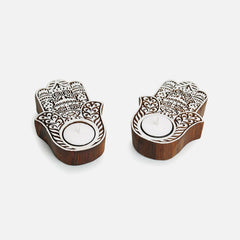 Wooden Radiant Palm Tealight Holders (Set of 2)