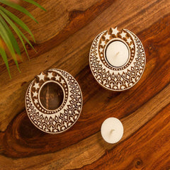 Wooden Shimmering Moon Tealight Holders (Set of 2)
