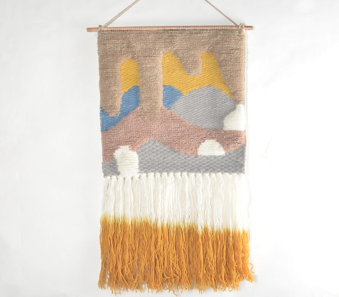 Handwoven & Tufted Abstract Wall Hanging with Ombre Fringes