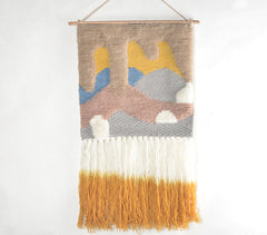 Handwoven & Tufted Abstract Wall Hanging with Ombre Fringes