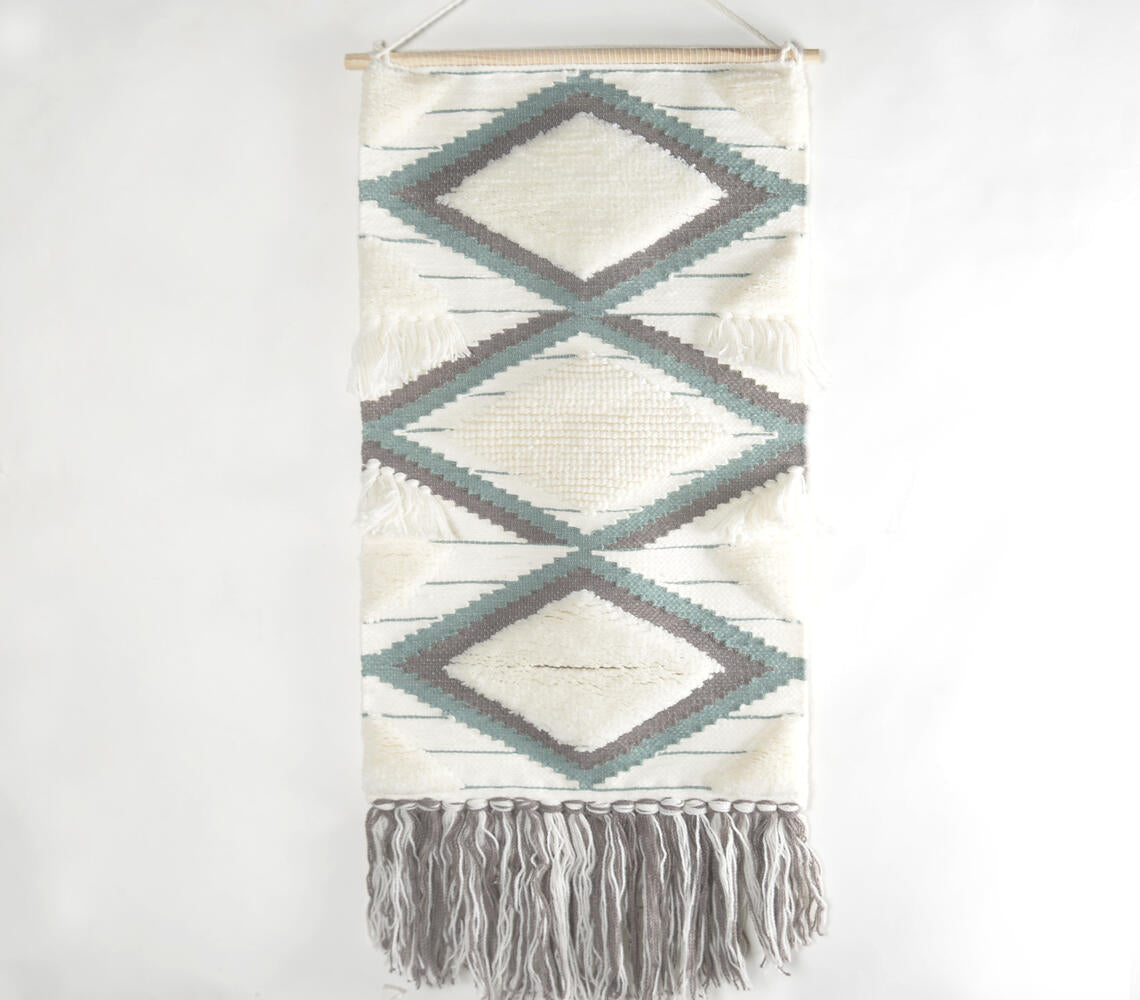 Handwoven & Tufted Geometric Fringed Wall Hanging Eco