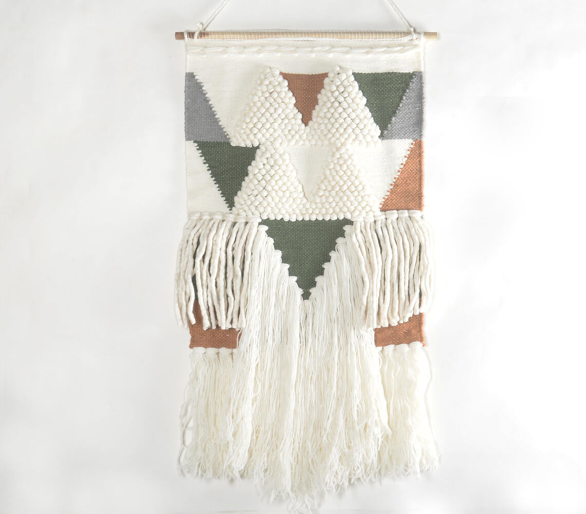 Handwoven & Tufted Geometric Fringed Wall Hanging Q4