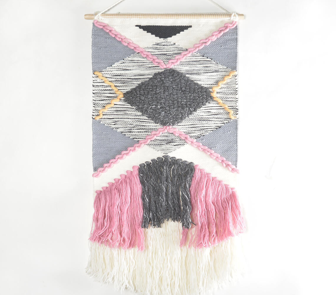 Handwoven & Tufted Geometric Fringed Wall Hanging